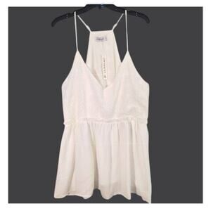 Liumilac Eyelet Peplum Top Women's Sz 2XL White Lined Racerback Spaghetti Strap